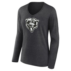 Chicago Bears Women's Personalized Name & Number Monochrome V-neck T-Shirt - Charcoal - NFL