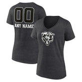 Chicago Bears Women's Personalized Name & Number Monochrome V-Neck Long Sleeve T-Shirt - Charcoal - NFL