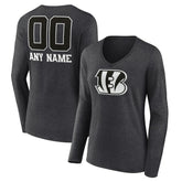 Cincinnati Bengals Women's Personalized Name & Number Monochrome V-neck T-Shirt - Charcoal - NFL