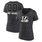 Cincinnati Bengals Women's Personalized Name & Number Monochrome V-Neck Long Sleeve T-Shirt - Charcoal - NFL