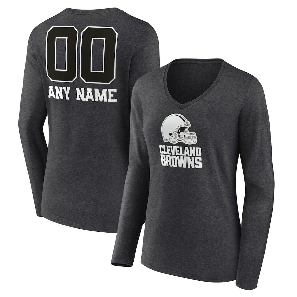 Cleveland Browns Women's Personalized Name & Number Monochrome V-neck T-Shirt - Charcoal - NFL