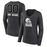 Cleveland Browns Women's Personalized Name & Number Monochrome V-neck T-Shirt - Charcoal - NFL