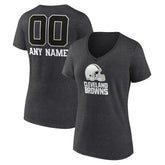 Cleveland Browns Women's Personalized Name & Number Monochrome V-Neck Long Sleeve T-Shirt - Charcoal - NFL