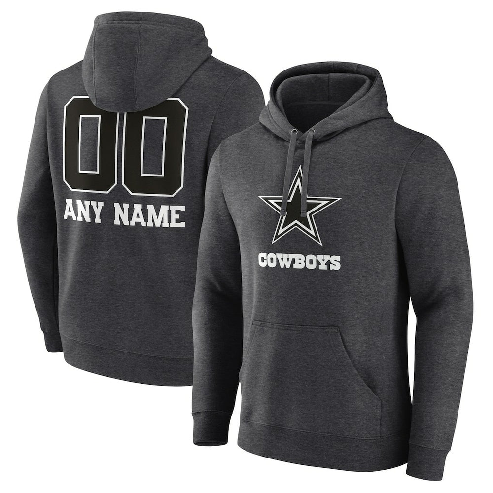 Dallas Cowboys Personalized Name & Number Monochrome Pullover Hoodie - Charcoal - NFL