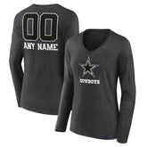 Dallas Cowboys Women's Personalized Name & Number Monochrome V-neck T-Shirt - Charcoal - NFL
