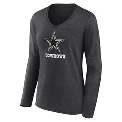 Dallas Cowboys Women's Personalized Name & Number Monochrome V-neck T-Shirt - Charcoal - NFL