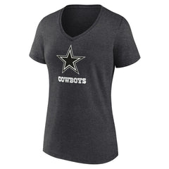 Dallas Cowboys Women's Personalized Name & Number Monochrome V-Neck Long Sleeve T-Shirt - Charcoal - NFL