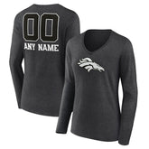 Denver Broncos Women's Personalized Name & Number Monochrome V-neck T-Shirt - Charcoal - NFL