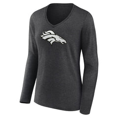 Denver Broncos Women's Personalized Name & Number Monochrome V-neck T-Shirt - Charcoal - NFL