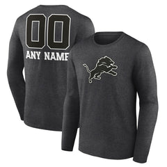 Detroit Lions Personalized Name & Number Monochrome Long Sleeve T-Shirt - Charcoal - NFL