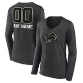 Detroit Lions Women's Personalized Name & Number Monochrome V-neck T-Shirt - Charcoal - NFL