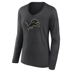 Detroit Lions Women's Personalized Name & Number Monochrome V-neck T-Shirt - Charcoal - NFL