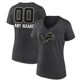 Detroit Lions Women's Personalized Name & Number Monochrome V-Neck Long Sleeve T-Shirt - Charcoal - NFL