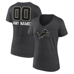 Detroit Lions Women's Personalized Name & Number Monochrome V-Neck Long Sleeve T-Shirt - Charcoal - NFL