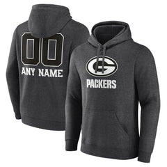 Green Bay Packers Personalized Name & Number Monochrome Pullover Hoodie - Charcoal - NFL