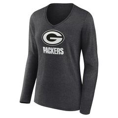 Green Bay Packers Women's Personalized Name & Number Monochrome V-neck T-Shirt - Charcoal - NFL