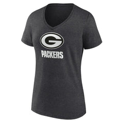 Green Bay Packers Women's Personalized Name & Number Monochrome V-Neck Long Sleeve T-Shirt - Charcoal - NFL