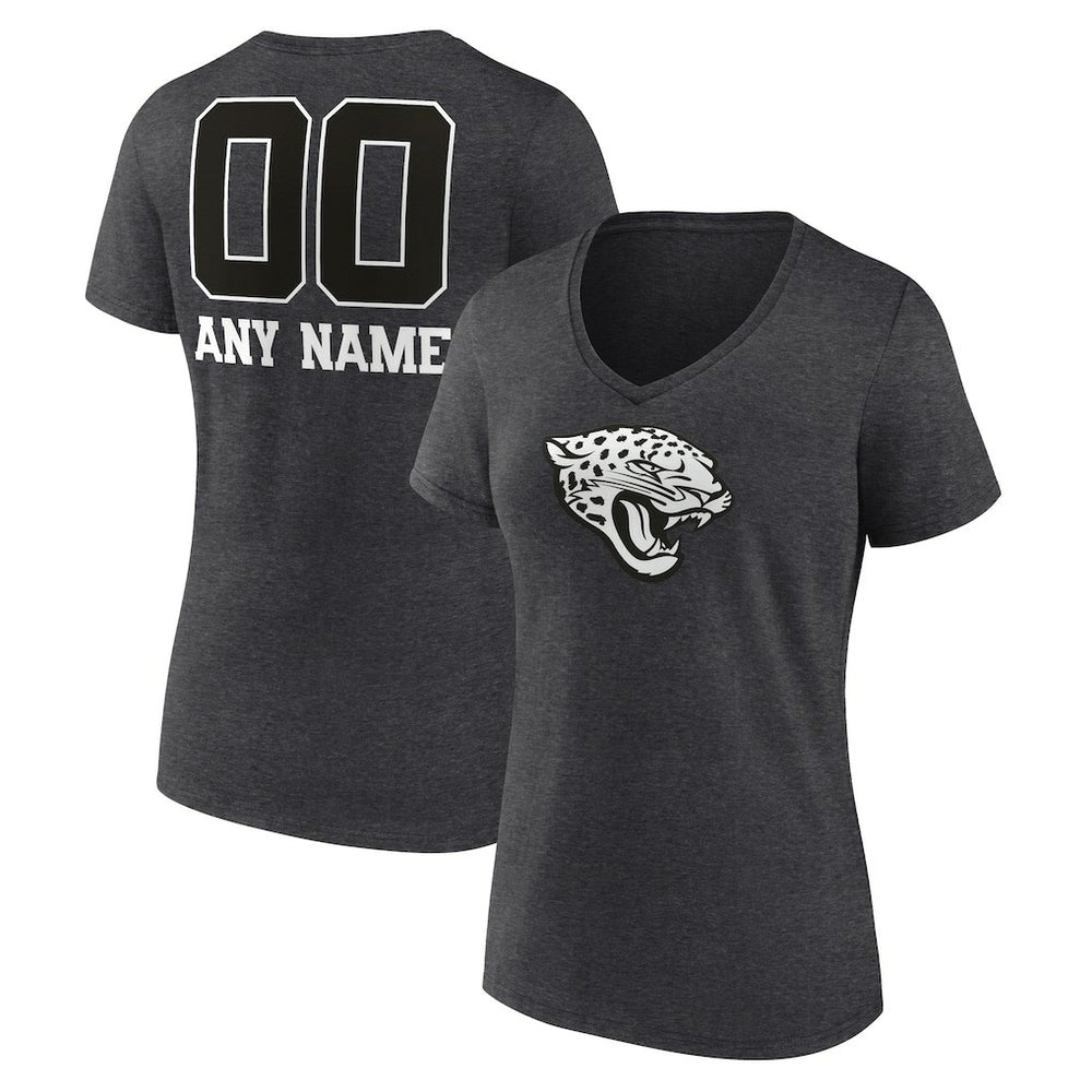 Jacksonville Jaguars Women's Personalized Name & Number Monochrome V-Neck Long Sleeve T-Shirt - Charcoal - NFL