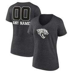 Jacksonville Jaguars Women's Personalized Name & Number Monochrome V-Neck Long Sleeve T-Shirt - Charcoal - NFL