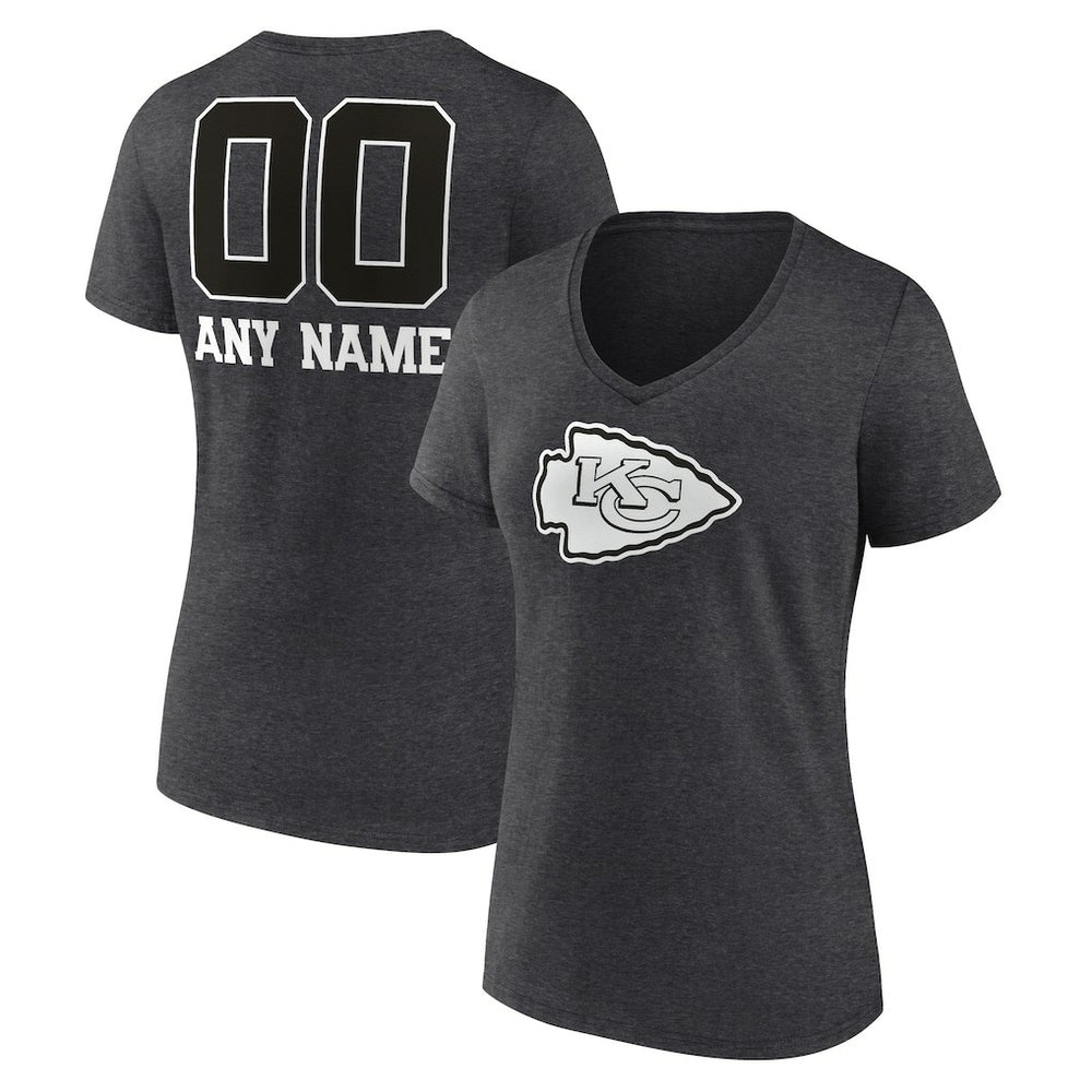 Kansas City Chiefs Women's Personalized Name & Number Monochrome V-Neck Long Sleeve T-Shirt - Charcoal - NFL