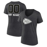 Kansas City Chiefs Women's Personalized Name & Number Monochrome V-Neck Long Sleeve T-Shirt - Charcoal - NFL