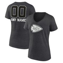 Kansas City Chiefs Women's Personalized Name & Number Monochrome V-Neck Long Sleeve T-Shirt - Charcoal - NFL