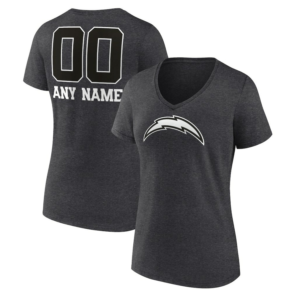 Los Angeles Chargers Women's Personalized Name & Number Monochrome V-Neck Long Sleeve T-Shirt - Charcoal - NFL