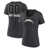 Los Angeles Chargers Women's Personalized Name & Number Monochrome V-Neck Long Sleeve T-Shirt - Charcoal - NFL
