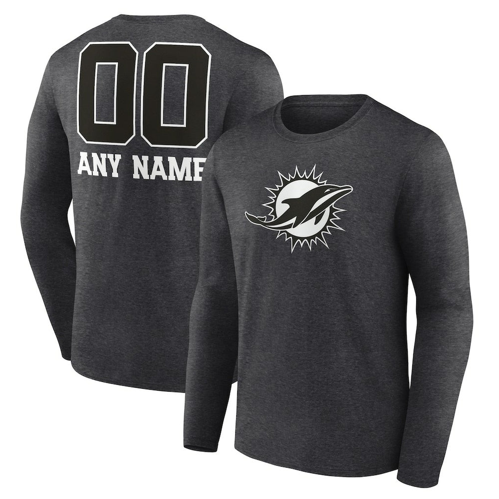 Miami Dolphins Personalized Name & Number Monochrome Long Sleeve T-Shirt - Charcoal - NFL