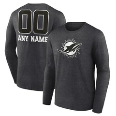 Miami Dolphins Personalized Name & Number Monochrome Long Sleeve T-Shirt - Charcoal - NFL