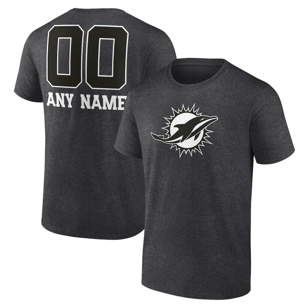 Miami Dolphins Personalized Name & Number Monochrome T-Shirt - Charcoal - NFL