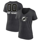 Miami Dolphins Women's Personalized Name & Number Monochrome V-Neck Long Sleeve T-Shirt - Charcoal - NFL