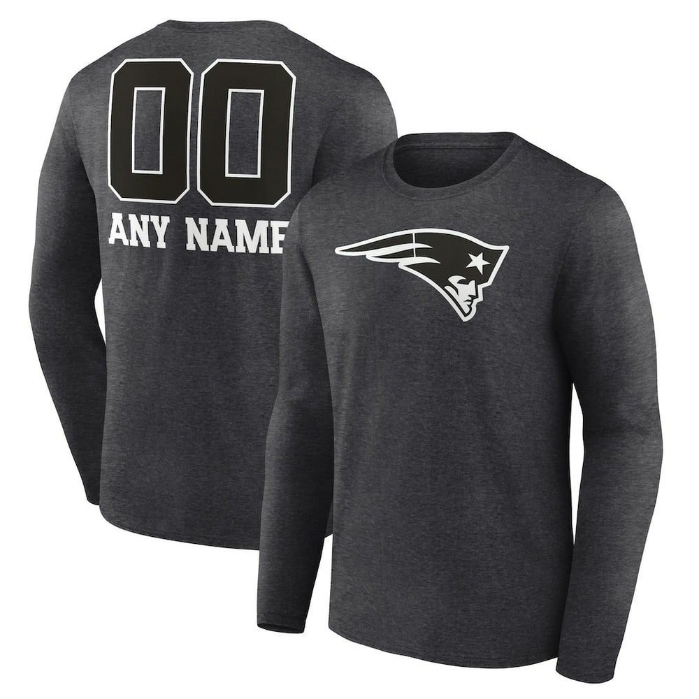 New England Patriots Personalized Name & Number Monochrome Long Sleeve T-Shirt - Charcoal - NFL