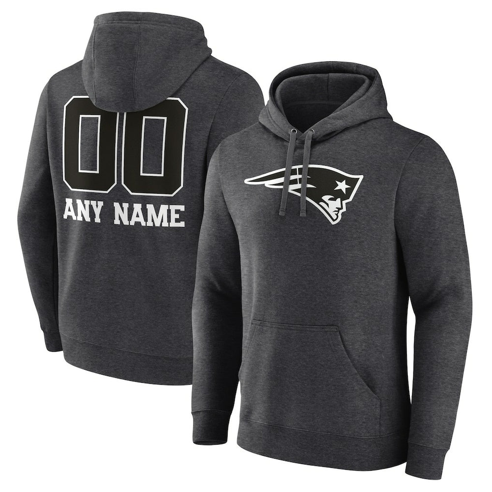 New England Patriots Personalized Name & Number Monochrome Pullover Hoodie - Charcoal - NFL