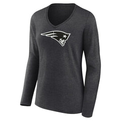 New England Patriots Women's Personalized Name & Number Monochrome V-neck T-Shirt - Charcoal - NFL