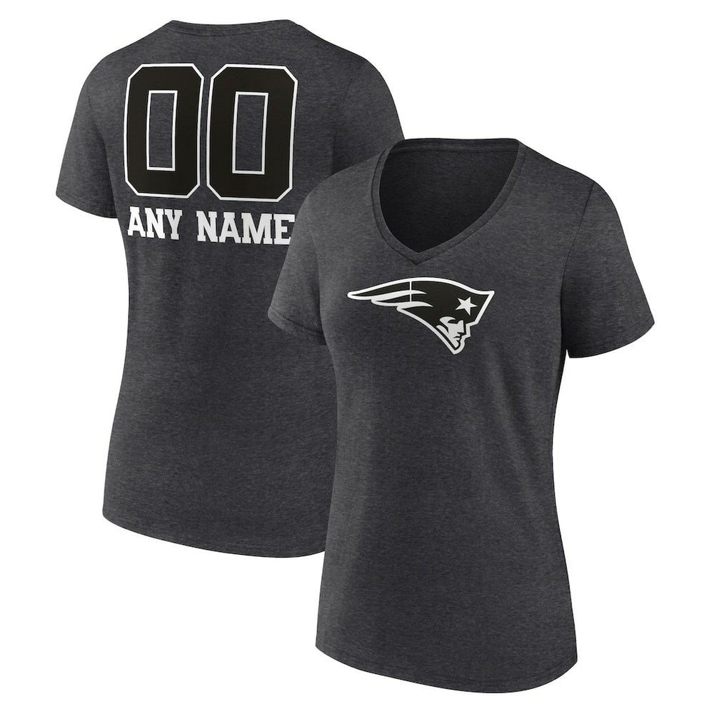New England Patriots Women's Personalized Name & Number Monochrome V-Neck Long Sleeve T-Shirt - Charcoal - NFL