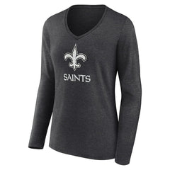 New Orleans Saints Women's Personalized Name & Number Monochrome V-neck T-Shirt - Charcoal - NFL