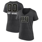 New York Giants Women's Personalized Name & Number Monochrome V-Neck Long Sleeve T-Shirt - Charcoal - NFL