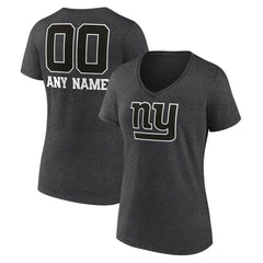New York Giants Women's Personalized Name & Number Monochrome V-Neck Long Sleeve T-Shirt - Charcoal - NFL