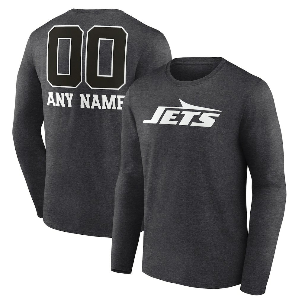 New York Jets Personalized Name & Number Monochrome Long Sleeve T-Shirt - Charcoal - NFL