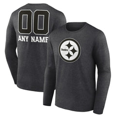 Pittsburgh Steelers Personalized Name & Number Monochrome Long Sleeve T-Shirt - Charcoal - NFL