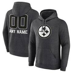Pittsburgh Steelers Personalized Name & Number Monochrome Pullover Hoodie - Charcoal - NFL