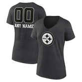 Pittsburgh Steelers Women's Personalized Name & Number Monochrome V-Neck Long Sleeve T-Shirt - Charcoal - NFL