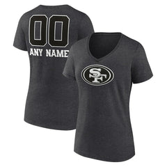 San Francisco 49ers Women's Personalized Name & Number Monochrome V-Neck Long Sleeve T-Shirt - Charcoal - NFL