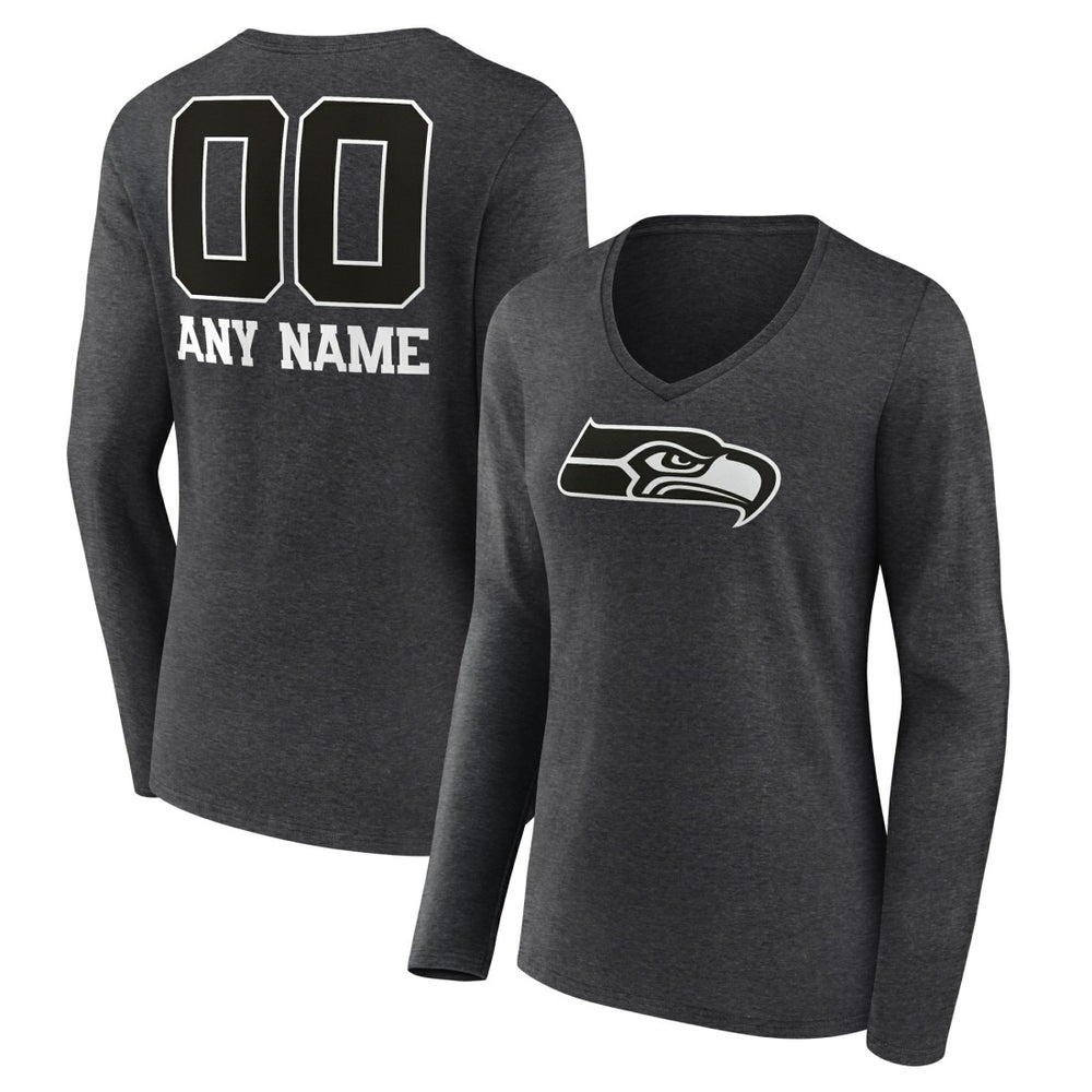 Seattle Seahawks Women's Personalized Name & Number Monochrome V-neck T-Shirt - Charcoal - NFL