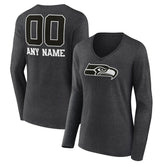 Seattle Seahawks Women's Personalized Name & Number Monochrome V-neck T-Shirt - Charcoal - NFL