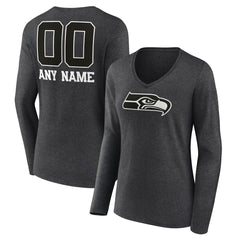 Seattle Seahawks Women's Personalized Name & Number Monochrome V-neck T-Shirt - Charcoal - NFL