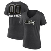 Seattle Seahawks Women's Personalized Name & Number Monochrome V-Neck Long Sleeve T-Shirt - Charcoal - NFL