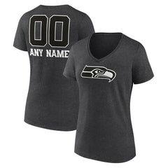 Seattle Seahawks Women's Personalized Name & Number Monochrome V-Neck Long Sleeve T-Shirt - Charcoal - NFL
