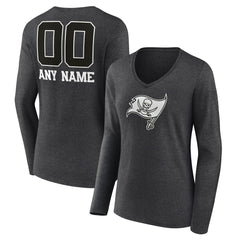 Tampa Bay Buccaneers Women's Personalized Name & Number Monochrome V-neck T-Shirt - Charcoal - NFL
